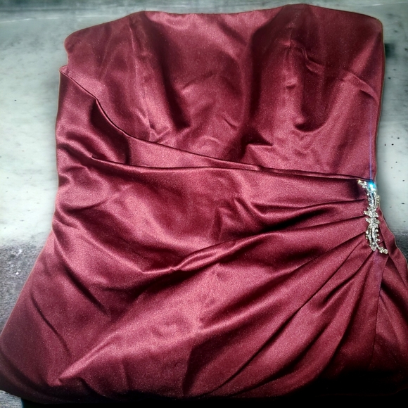 David's Bridal Sleeveless Cranberry Gown w Brooch - Picture 2 of 3